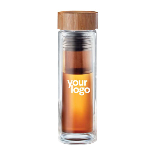 Glass and Bamboo Flask ( “Your Brand • Your Print • Your Style.” ) All printing available