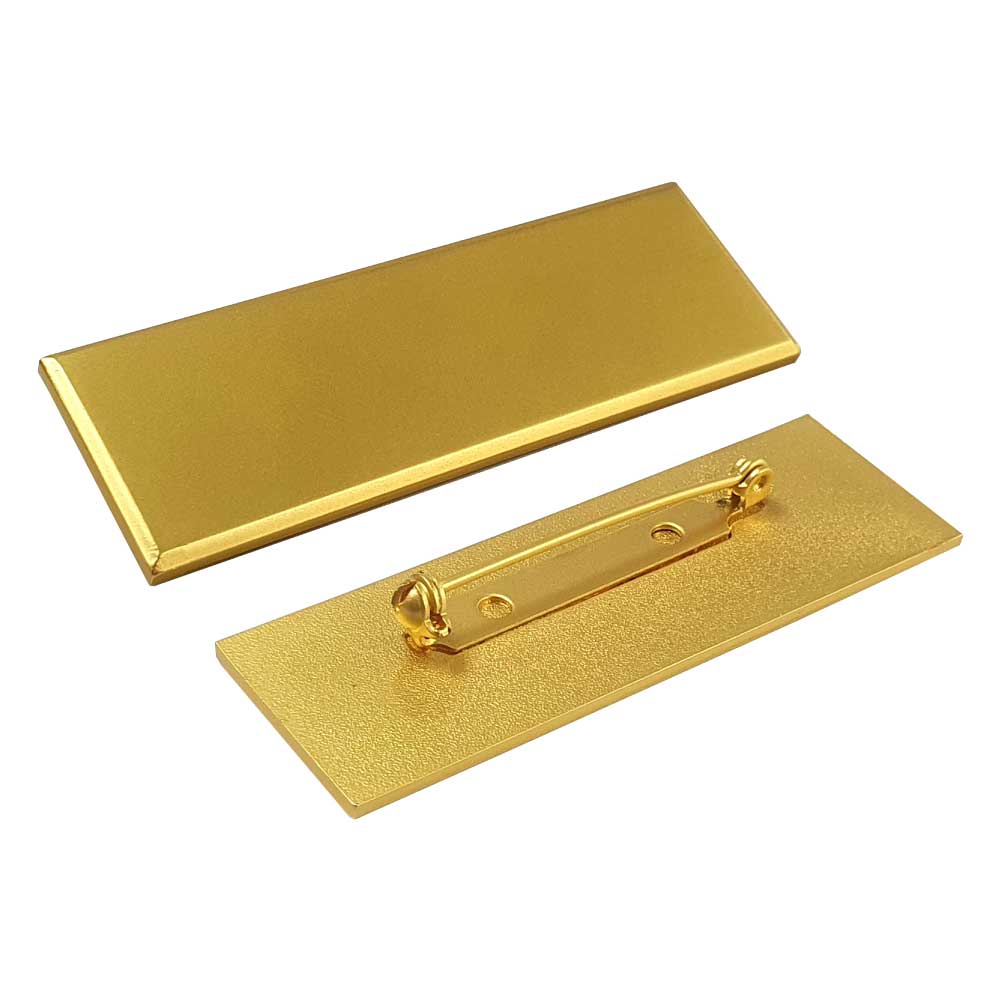 Gold Brass Name Badges with Safety Pin ( “Your Brand • Your Print • Your Style.” ) All printing available
