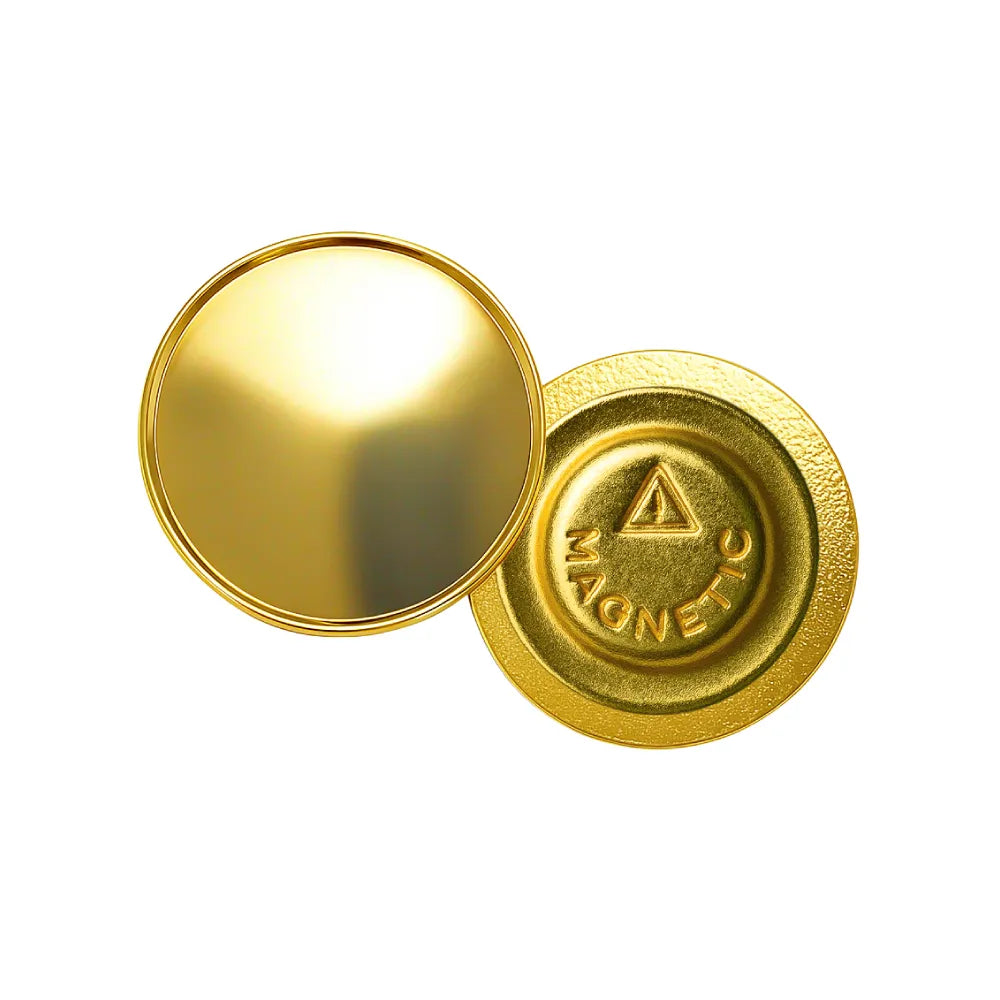 Gold Round Metal Badges with Magnet Attachment ( “Your Brand • Your Print • Your Style.” ) All printing available