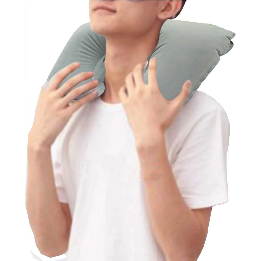 Inflatable Neck Pillow with Pouch – Grey ( “Your Brand • Your Print • Your Style.” ) All printing available