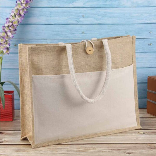 Jute Bags with Cotton Pocket and Handle ( “Your Brand • Your Print • Your Style.” ) All printing available