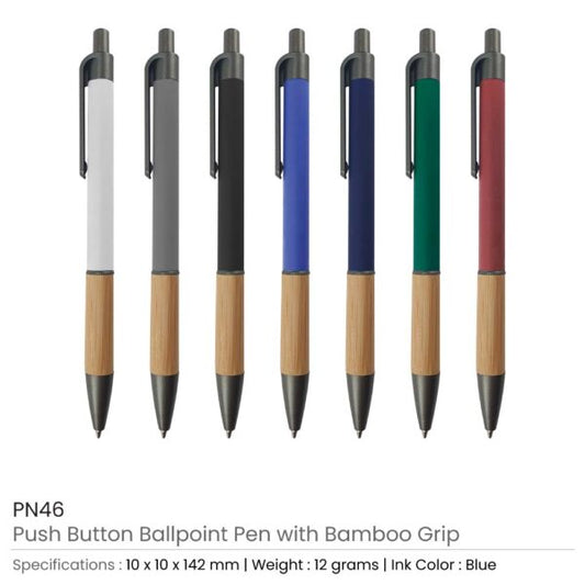 Push Button Ballpoint Pens with Bamboo Grip ( “Your Brand • Your Print • Your Style.” ) All printing available