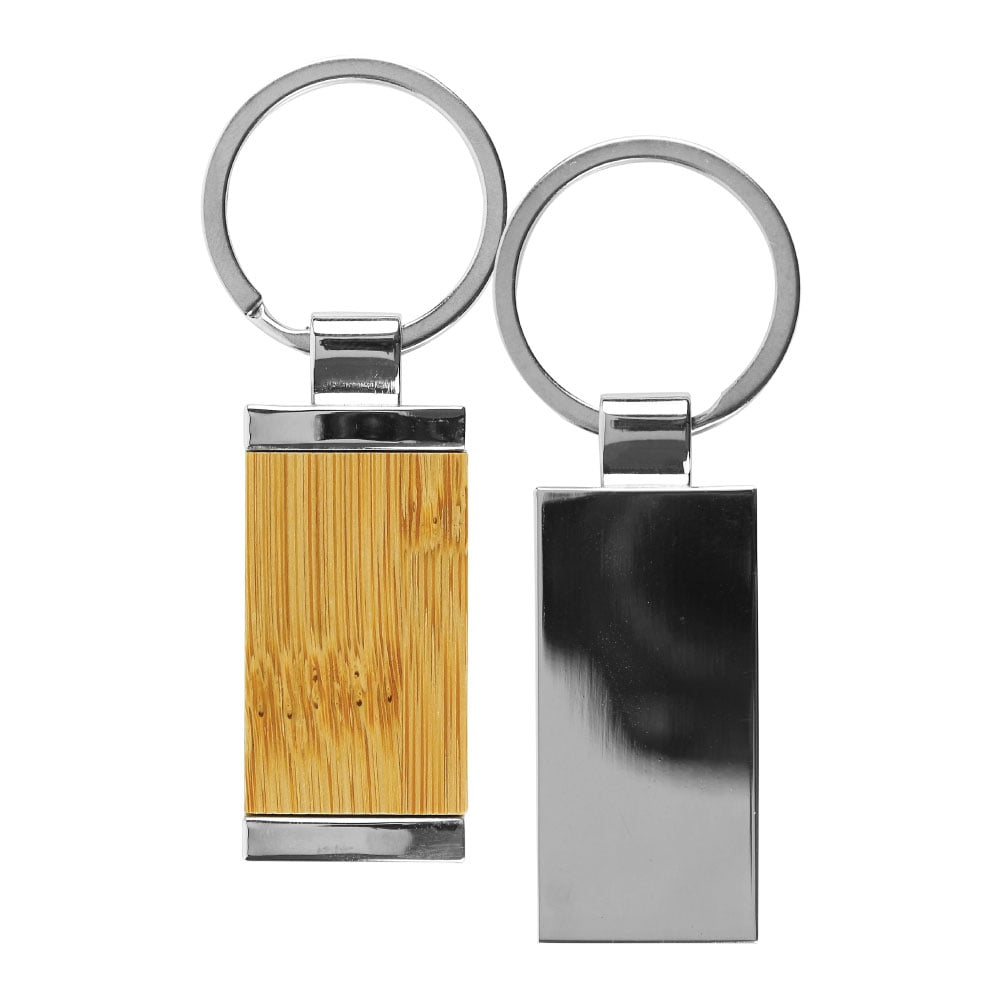Rectangular Bamboo and Metal Keychains 32mm ( “Your Brand • Your Print • Your Style.” ) All printing available