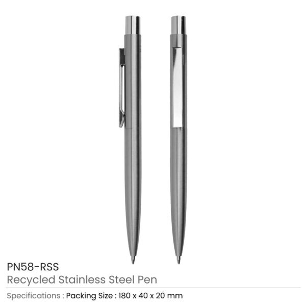 Recycled Stainless Steel Metal Pens, Push Button, Blue Ink ( “Your Brand • Your Print • Your Style.” ) All printing available