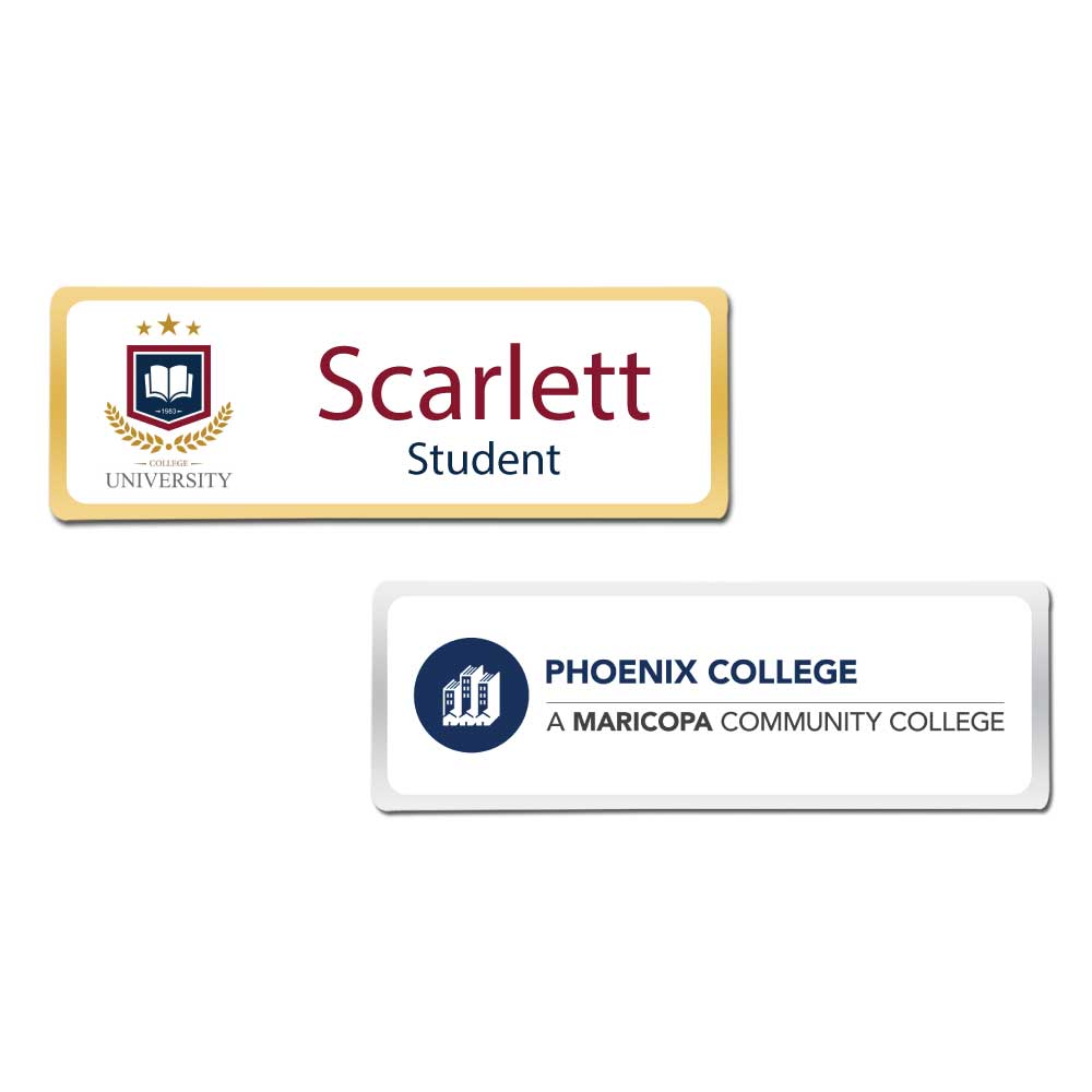 Metal Name Badges in Gold and Silver Plated ( “Your Brand • Your Print • Your Style.” ) All printing available