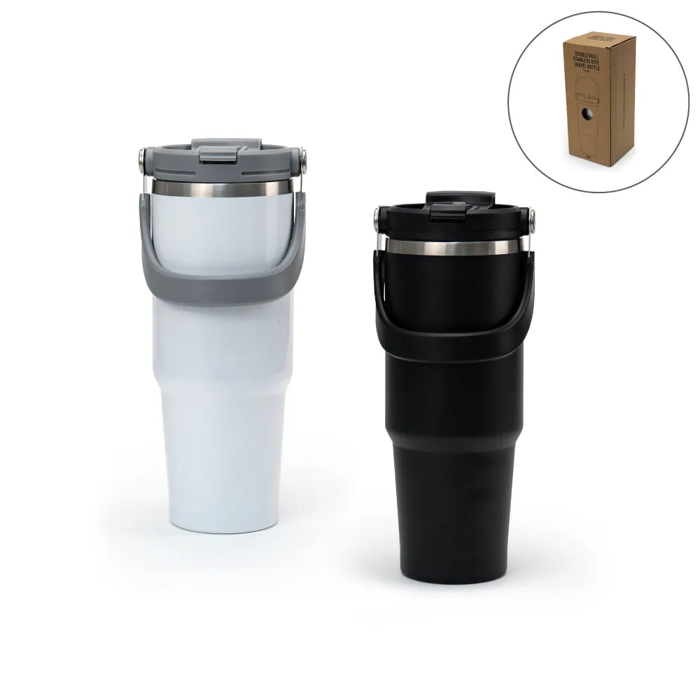 Double Wall Stainless Steel Tumblers with Handle & Straw – 900ml ( “Your Brand • Your Print • Your Style.” ) All printing available