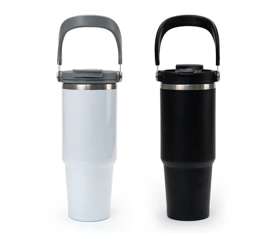 Double Wall Stainless Steel Tumblers with Handle & Straw – 900ml ( “Your Brand • Your Print • Your Style.” ) All printing available