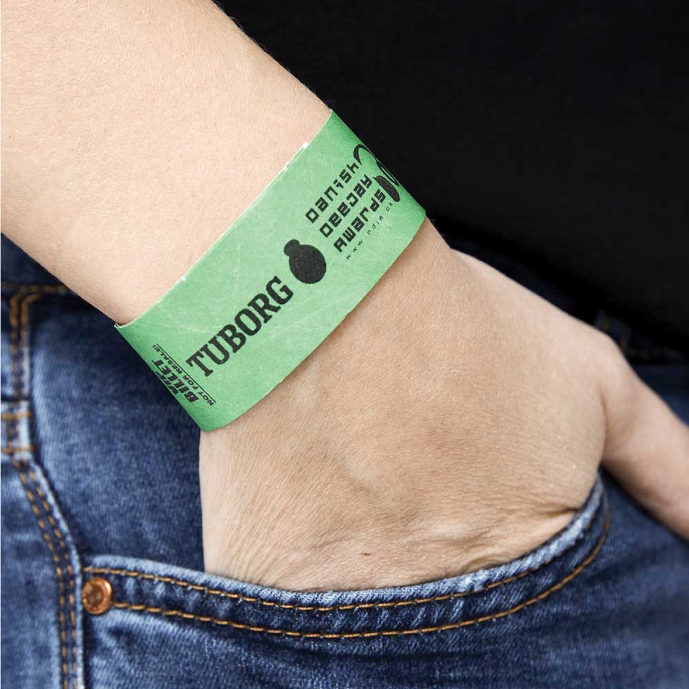 Tyvek Wristbands Waterproof, Adjustable, Adhesive ( “Your Brand • Your Print • Your Style.” ) All printing available