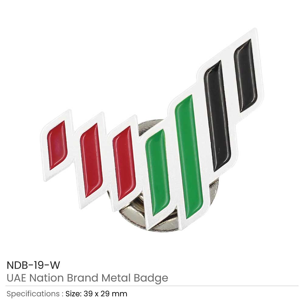UAE National Brand Metal Badges ( “Your Brand • Your Print • Your Style.” ) All printing available