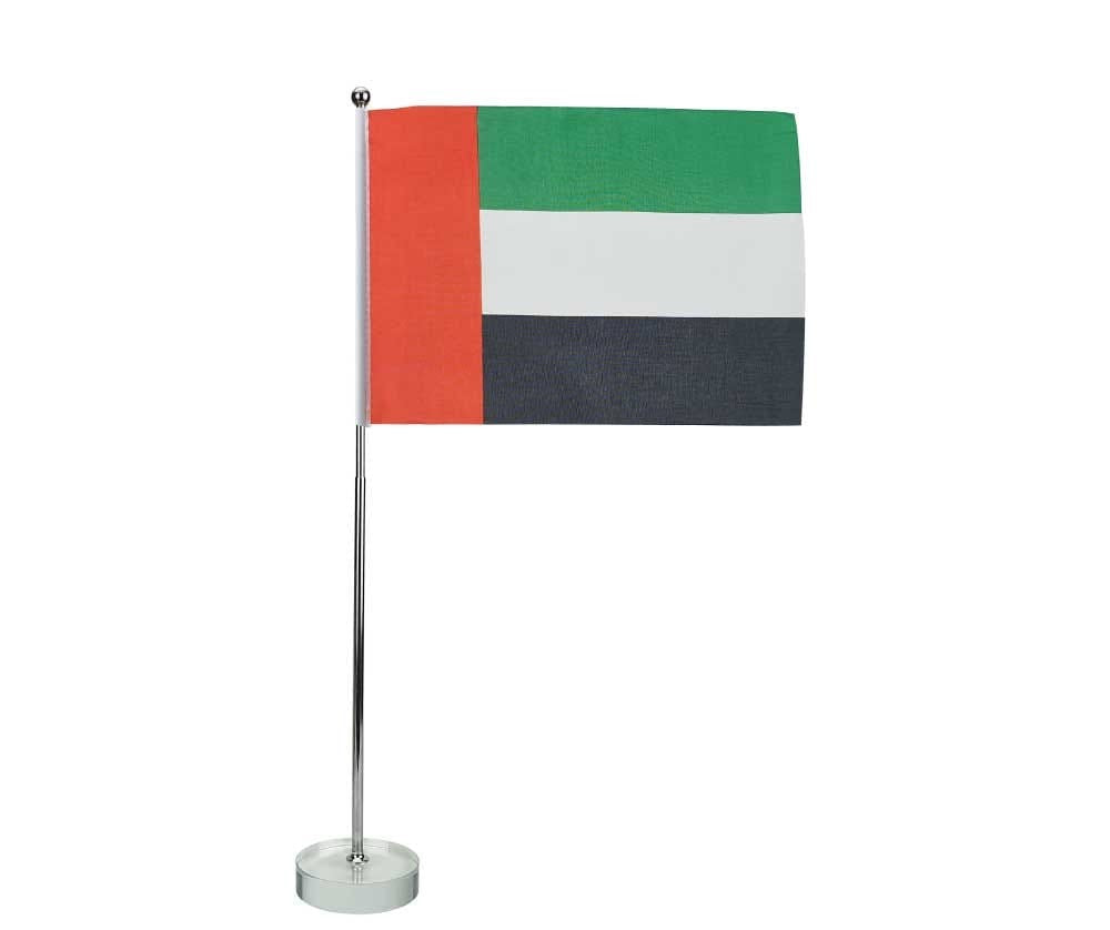 Flag with Metal Pole & Clear Glass Round Base ( “Your Brand • Your Print • Your Style.” ) All printing available