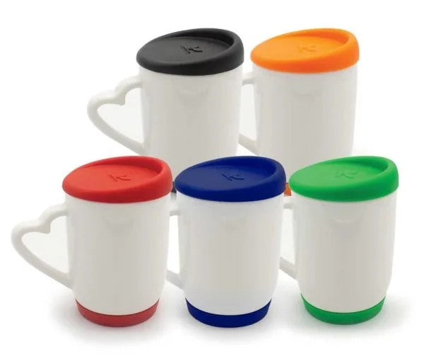White Ceramic Mugs with Silicone Cap and Base ( “Your Brand • Your Print • Your Style.” ) All printing available