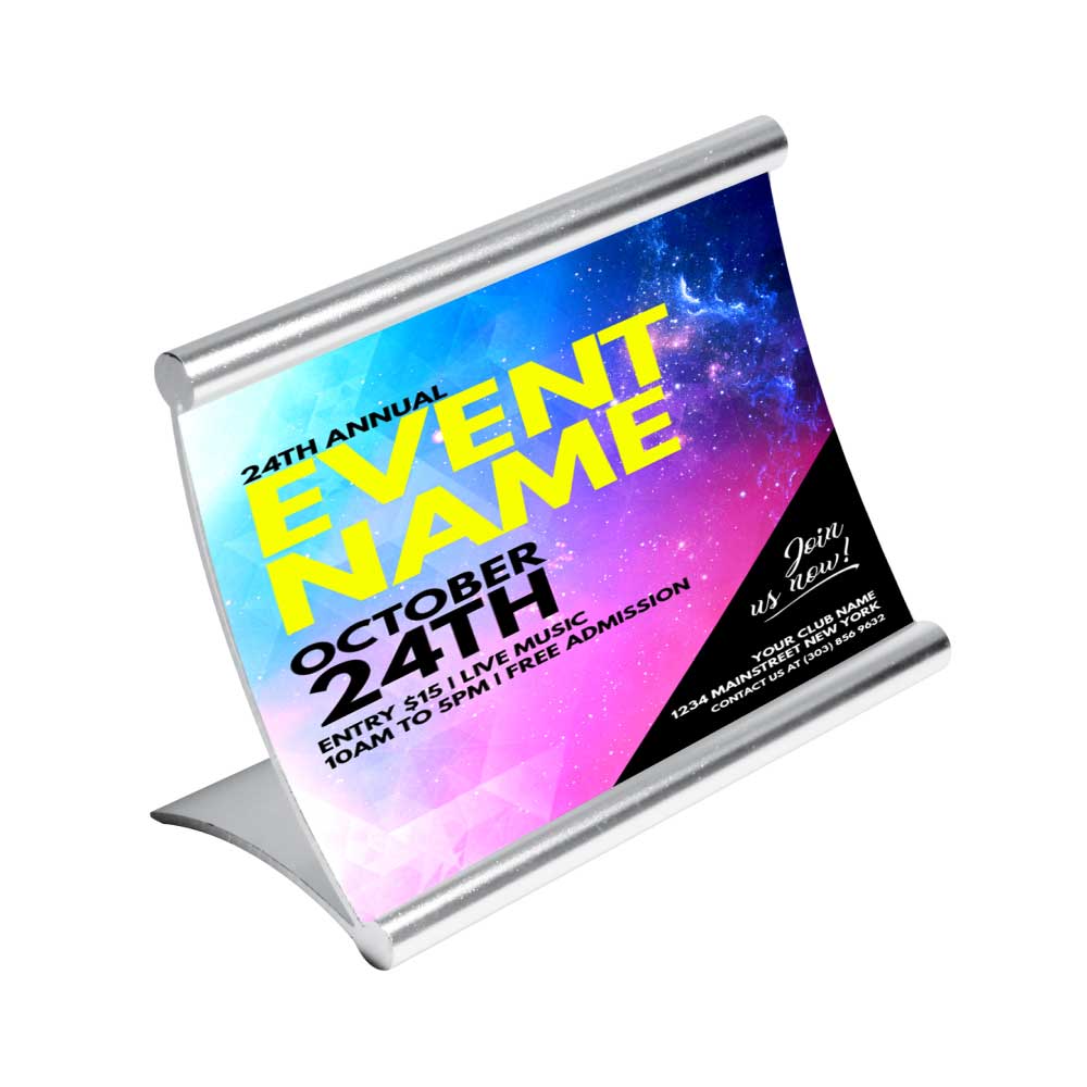 Metal Desk Sign Holders ( “Your Brand • Your Print • Your Style.” ) All printing available